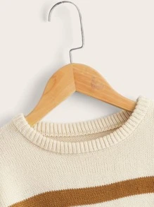 SHEIN Boys Striped Pattern Drop Shoulder Jumper - Apricot - View 3