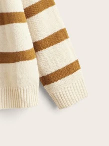 SHEIN Boys Striped Pattern Drop Shoulder Jumper - Apricot - View 4