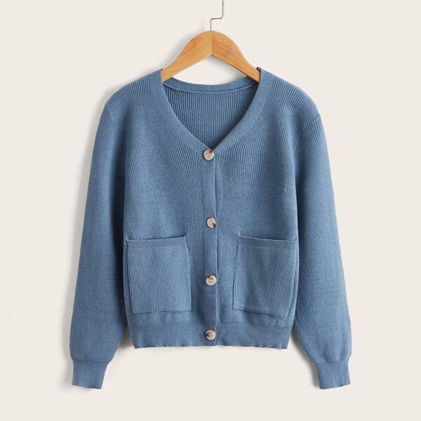 

Boys Dual Pocket Ribbed Knit Cardigan, Dusty blue