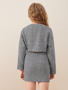 SHEIN 女孩千鳥格印花短夾克和半身裙 - 黑與白 - 查看 2