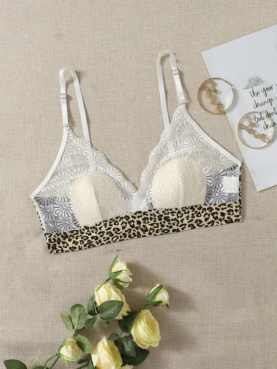 Sujetador de leopardo con encaje - Blanco - Ver 1