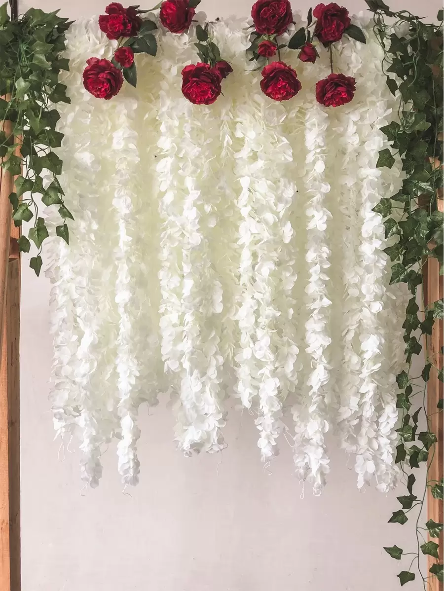 1 件 / 5 件 39 英寸人造丝紫藤藤蔓悬挂花桉树背景装饰花环家居户外婚礼拱门花园墙壁装饰、假植物、秋季装饰、房间、书桌、花园装饰、房间装饰用品、情人节、礼物 - 白色 - 查看 1