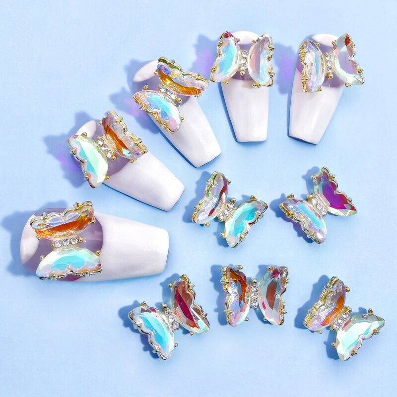 

10pcs Butterfly Rhinestone Nail Art Decoration, Gold