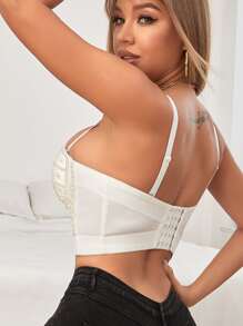 人造珍珠串珠紧身胸衣吊带背心性感音乐节 - 白色 - 查看 2