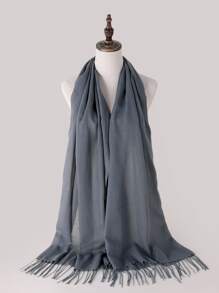 簡約素色絲巾 - 灰色 - 查看 1