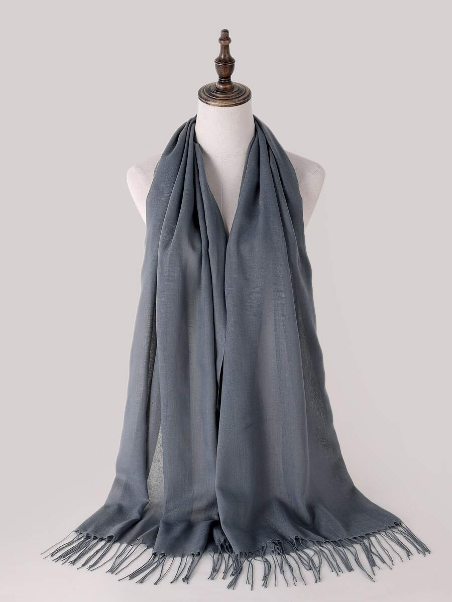 簡約素色絲巾 - 灰色 - 查看 1