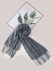 簡約素色絲巾 - 灰色 - 查看 2