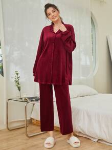 SHEIN أطقم منزلية نسائية بازرارأمامية الصاف كاجوال