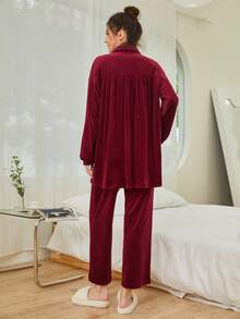 SHEIN أطقم منزلية نسائية بازرارأمامية الصاف كاجوال