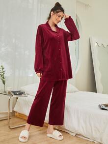 SHEIN أطقم منزلية نسائية بازرارأمامية الصاف كاجوال