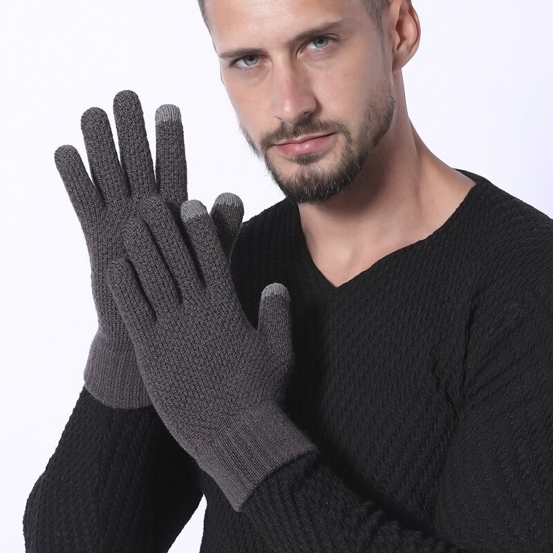 Guys Knit Gloves, Grey
