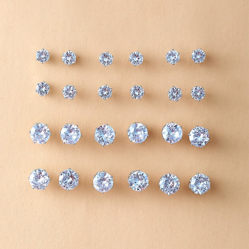 

12pairs Rhinestone Stud Earrings, Silver
