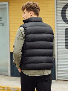 Men Zip Pocket Puffer Gilet - Black - View 2