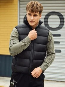 Men Zip Pocket Puffer Gilet - Black - View 3