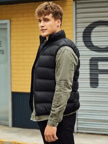 Men Zip Pocket Puffer Gilet - Black - View 4