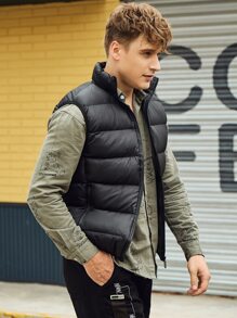 Men Zip Pocket Puffer Gilet - Black - View 5