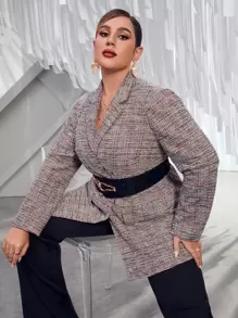 Mulvari Plus Lapel Neck Plaid Tweed Overcoat Without Belt - Multicolor - View 2