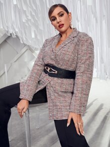 Mulvari Plus Lapel Neck Plaid Tweed Overcoat Without Belt - Multicolor - View 4