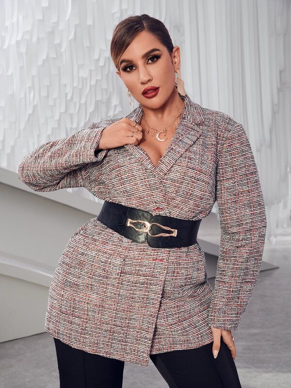 Mulvari Abrigo de cuello con solapa de cuadros tweed sin cinturón