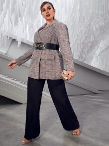 Mulvari Plus Lapel Neck Plaid Tweed Overcoat Without Belt - Multicolor - View 5