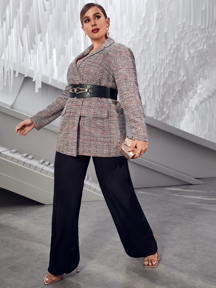 Mulvari 大碼西裝領格紋粗花呢不附腰帶花呢外套 - 彩色 - 查看 5