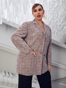 Mulvari Plus Lapel Neck Plaid Tweed Overcoat Without Belt - Multicolor - View 6