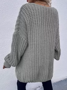 SHEIN LUNE Chunky Knit Drop Shoulder Cardigan - Light Grey - View 2