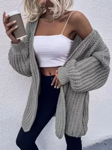 SHEIN LUNE Chunky Knit Drop Shoulder Cardigan - Light Grey - View 6