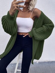 SHEIN LUNE Chunky Knit Drop Shoulder Cardigan - Army Green - View 1