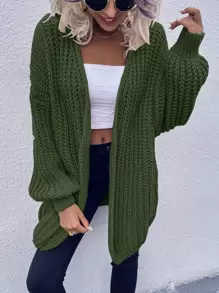 SHEIN LUNE Chunky Knit Drop Shoulder Cardigan - Army Green - View 3