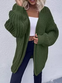SHEIN LUNE Chunky Knit Drop Shoulder Cardigan - Army Green - View 4