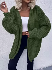 SHEIN LUNE Chunky Knit Drop Shoulder Cardigan - Army Green - View 5