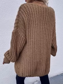 SHEIN LUNE Cárdigan tejido grueso de hombros caídos - Marrón - Ver 2