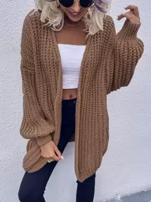 SHEIN LUNE Cárdigan tejido grueso de hombros caídos - Marrón - Ver 3