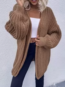 SHEIN LUNE Cárdigan tejido grueso de hombros caídos - Marrón - Ver 5