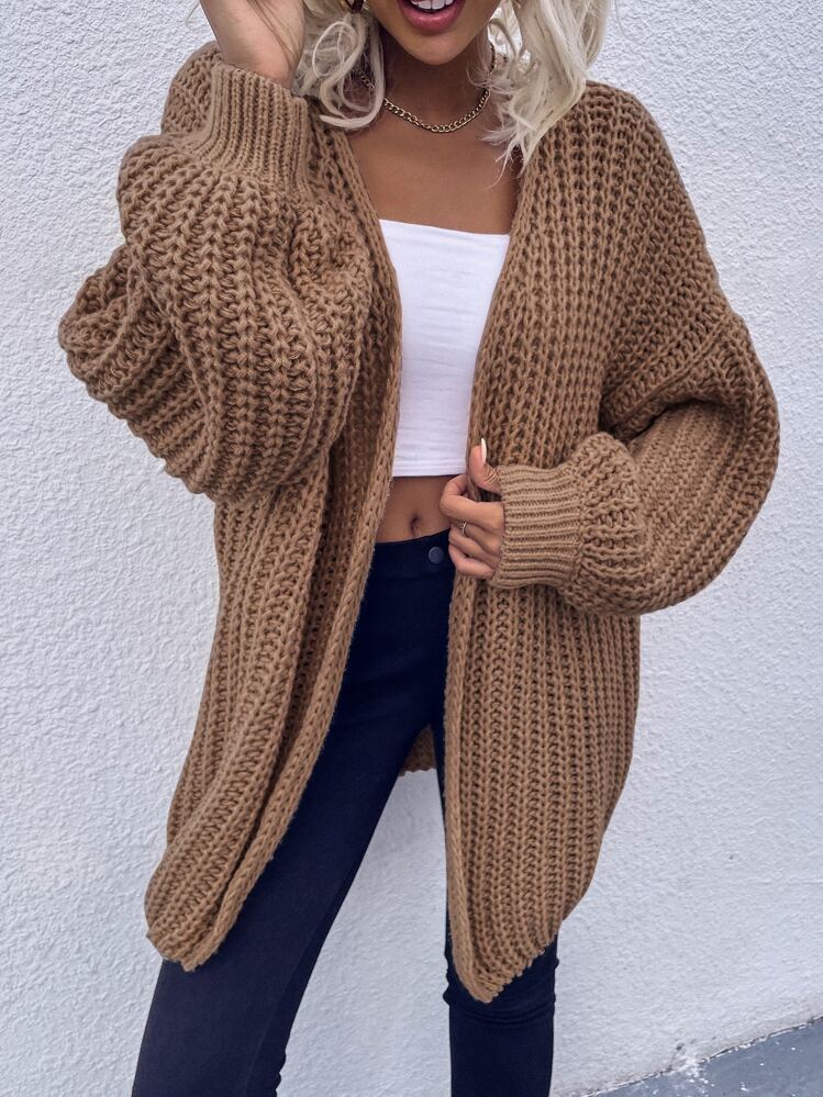 SHEIN LUNE Chunky Knit Drop Shoulder Cardigan - Brown - View 5