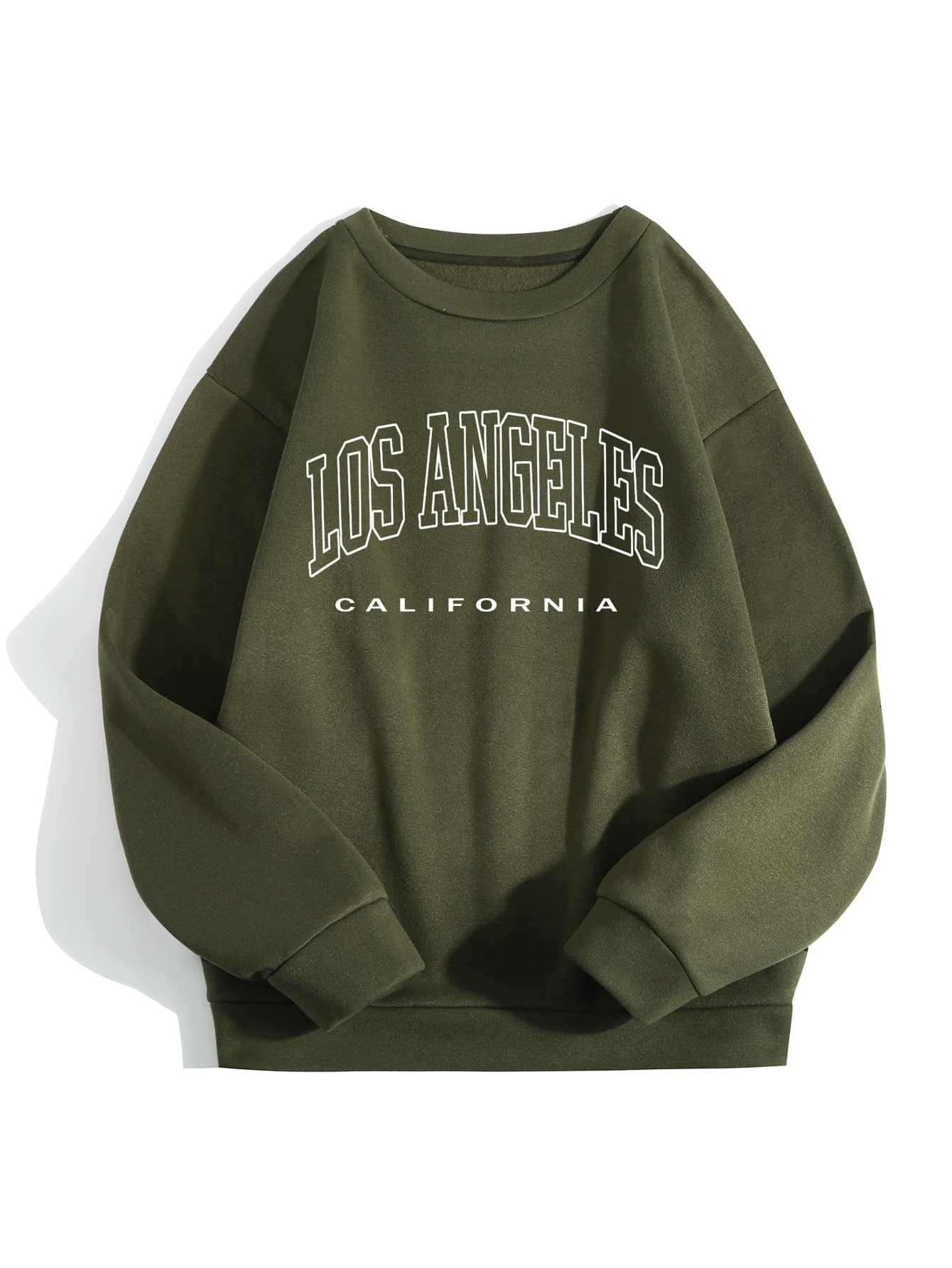 SHEIN EZwear 字母圖案落肩袖運動衫 - 軍綠色 - 查看 1