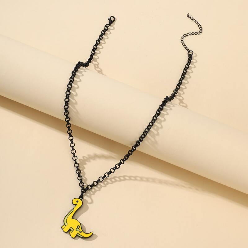

Dinosaur Pendant Chain Necklace, Black
