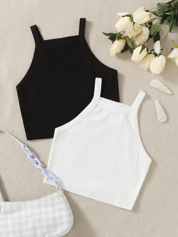 SHEIN EZwear 2 piezas Top de tirantes unicolor - Blanco y Negro - Añade 1