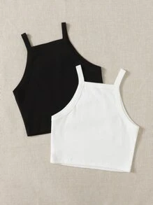 SHEIN EZwear 2 piezas Top de tirantes unicolor - Blanco y Negro - Ver 3