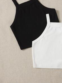 SHEIN EZwear 2 piezas Top de tirantes unicolor - Blanco y Negro - Ver 4
