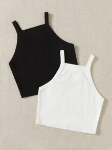SHEIN EZwear 2 piezas Top de tirantes unicolor - Blanco y Negro - Ver 5