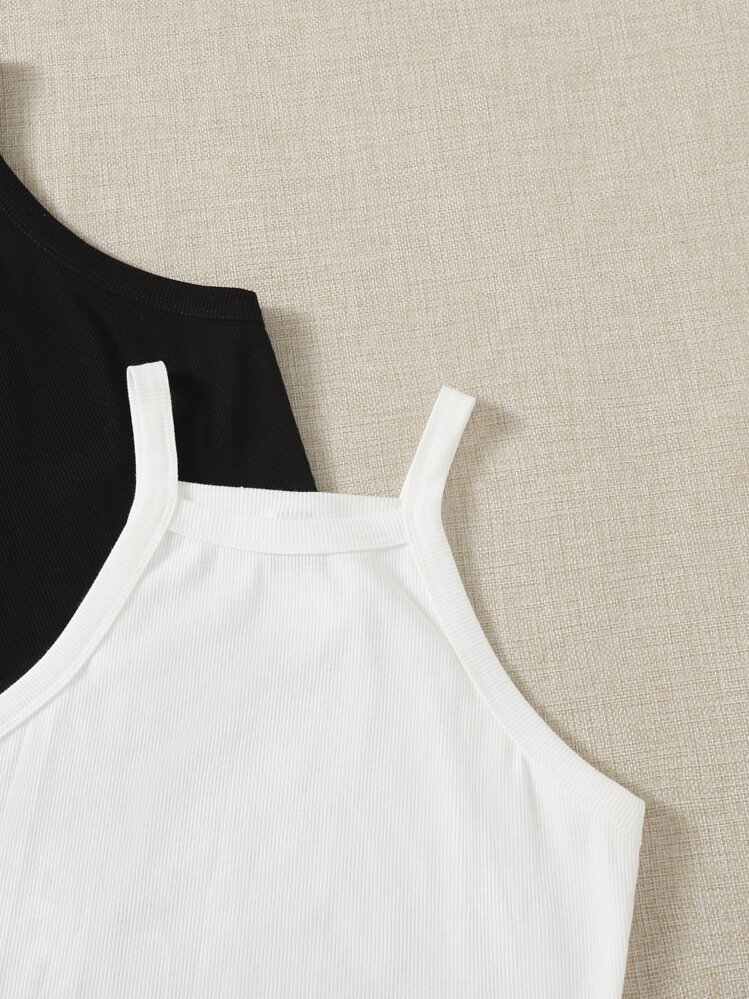 SHEIN EZwear 2 piezas Top de tirantes unicolor - Blanco y Negro - Añade 5