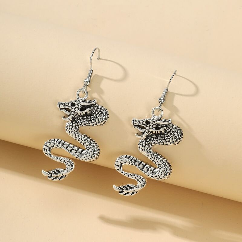 

Dragon Drop Earrings, Antique silver