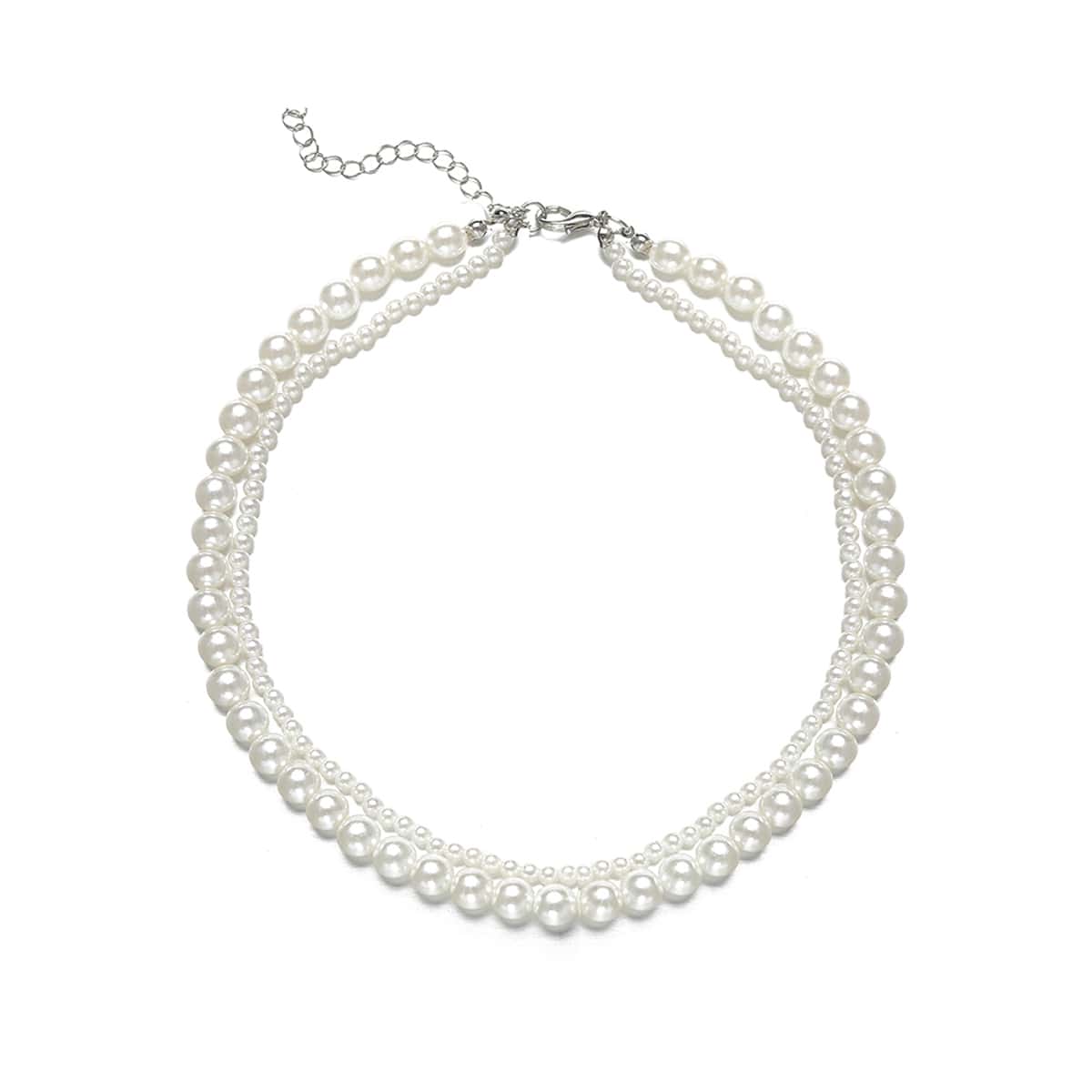 

Faux Pearl Beaded Layered Necklace, White