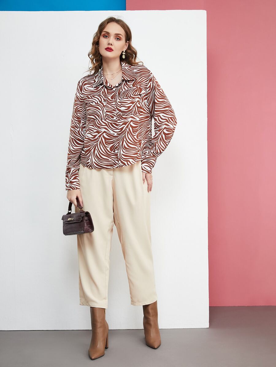 SHEIN Frenchy Plus Allover Print Flap Pocket Shirt - Multicolor - View 1