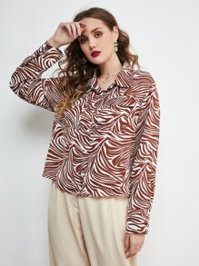 SHEIN Frenchy Plus Allover Print Flap Pocket Shirt - Multicolor - View 3