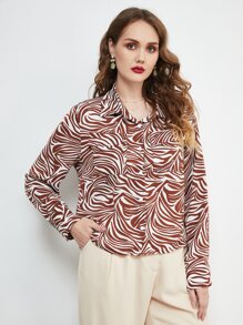 SHEIN Frenchy Plus Allover Print Flap Pocket Shirt - Multicolor - View 4