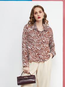 SHEIN Frenchy Plus Allover Print Flap Pocket Shirt - Multicolor - View 5
