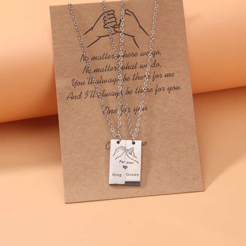 

2pcs Geo Pendant Chain Necklace, Silver
